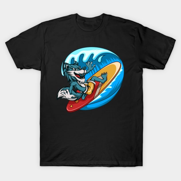 Surfing Wolf T-Shirt by JagatKreasi